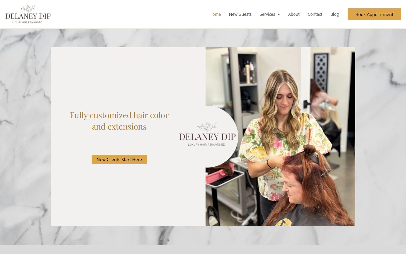 Screenshot of the Delaney Dip Hair website