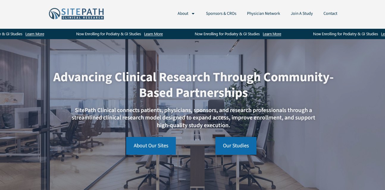 Screenshot of the SitePath Clinical website